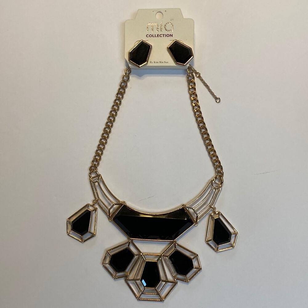 Mia Collection Black & Goldtone Necklace and Earrings Set